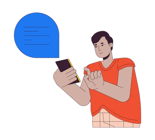 Plus sized man texting on mobile  Illustration