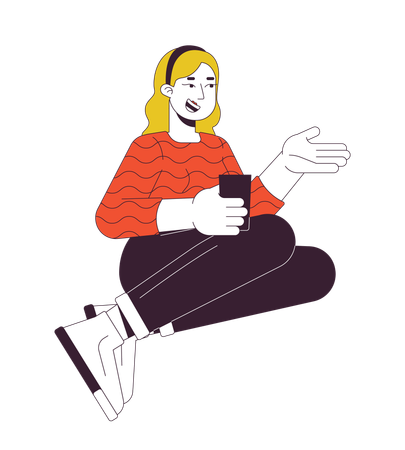 Plus sized woman with drink talking  Illustration