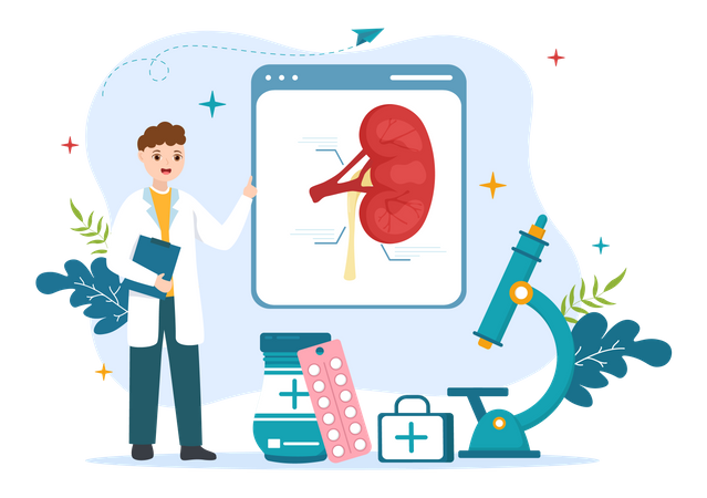 Pneumologista explicando sobre rim  Ilustração