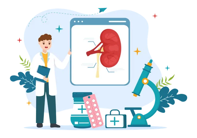 Pneumologista explicando sobre rim  Ilustração