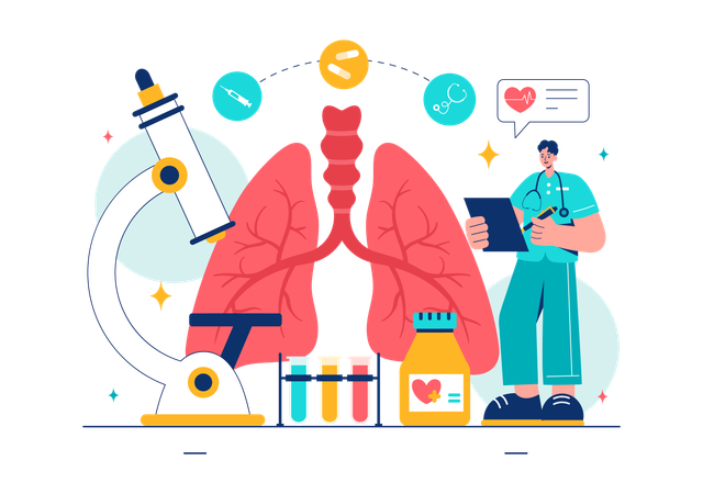 Pneumologista fazendo relatório de pulmões  Ilustração