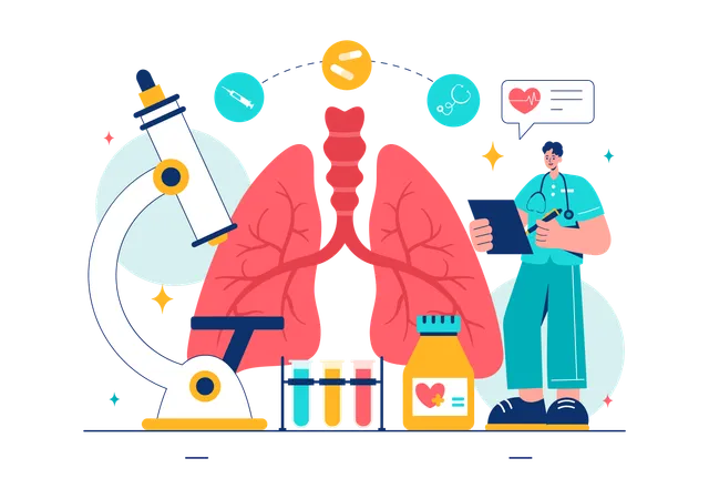 Pneumologista fazendo relatório de pulmões  Ilustração