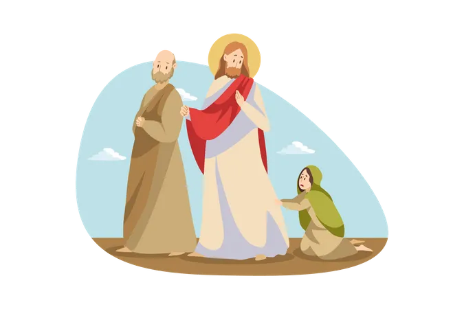 Pobre mujer deteniendo a Jesús  Ilustración