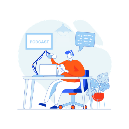 Homme faisant un podcast au studio  Illustration