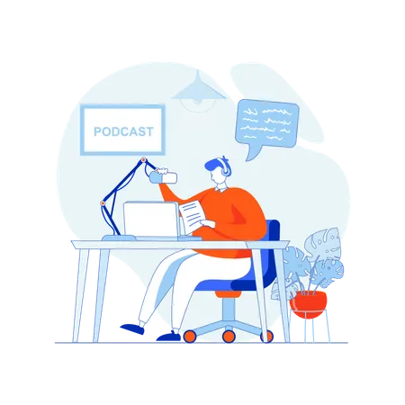 Homme faisant un podcast au studio  Illustration