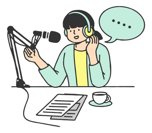 Podcast de gravação de mulher  Ilustração
