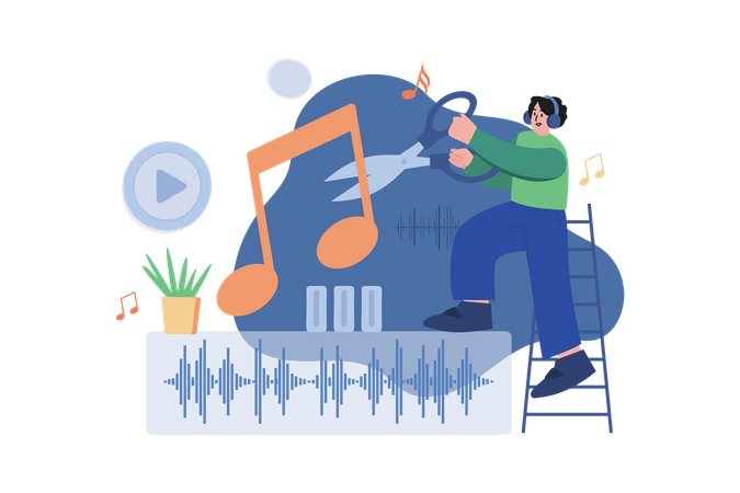 Podcast editing by man  Illustration