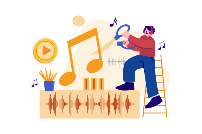 Podcast editing by man  Illustration