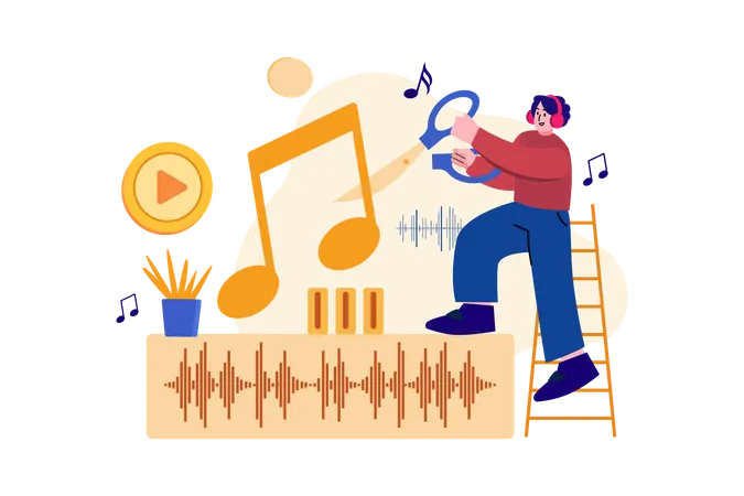 Podcast editing by man  Illustration