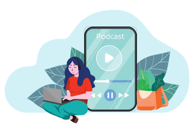 Podcast de escuta feminina no celular  Ilustração