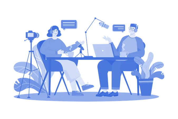 Podcast Interview Illustration Concept On A White Background Illustration