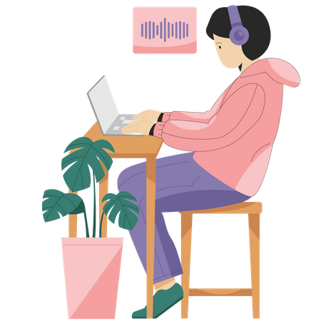 Podcast Man Headphones Listening Podcast  Illustration