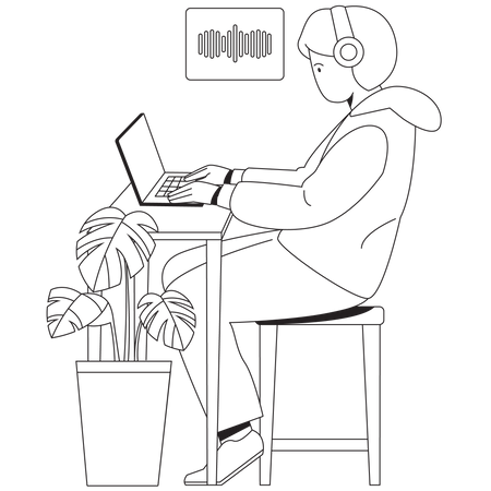 Podcast Man Headphones Listening Podcast  Illustration