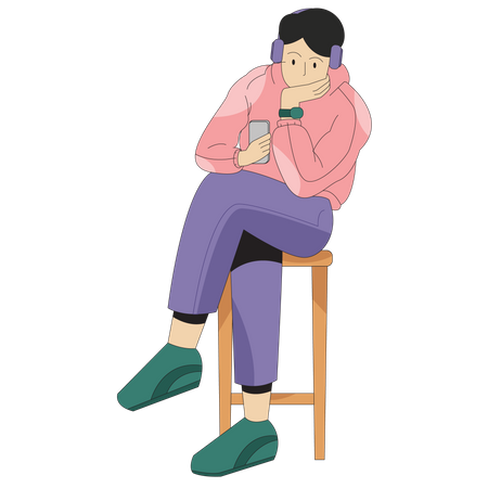 Podcast Man Listening to Podcast  Illustration