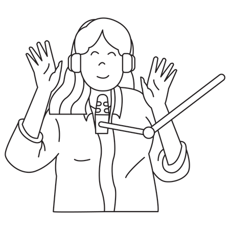 Podcast People Woman Recording Podcast  イラスト