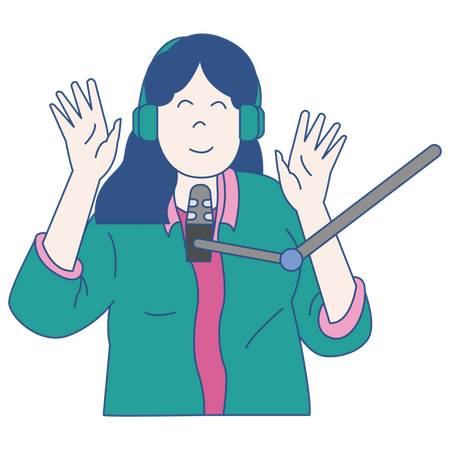 Podcast Pessoas Mulher Gravando Podcast  Ilustração