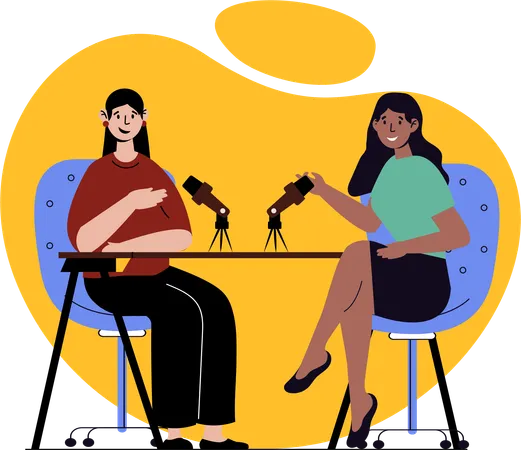 Podcast recorder takes interview  Illustration