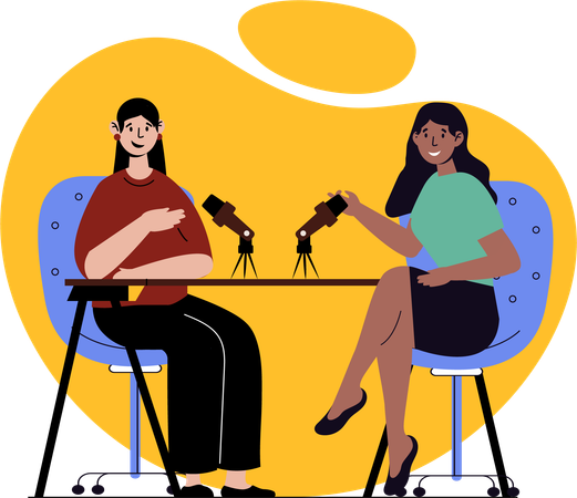 Podcast recorder takes interview  Illustration