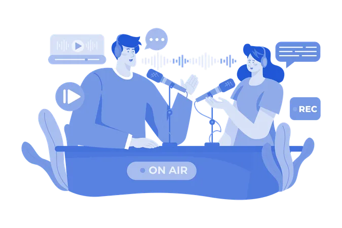 Podcast Recording And Broadcasting  Illustration
