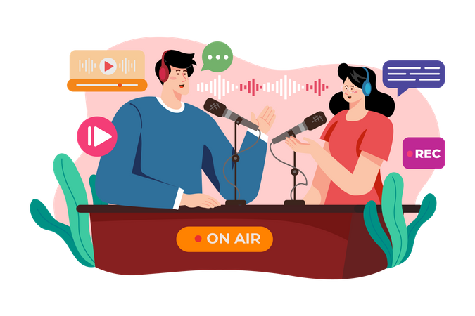 Podcast recording and broadcasting Illustration