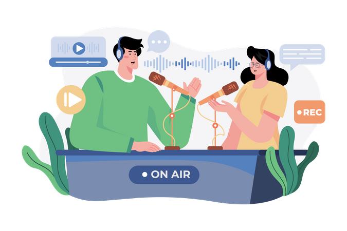 Podcast recording and broadcasting Illustration