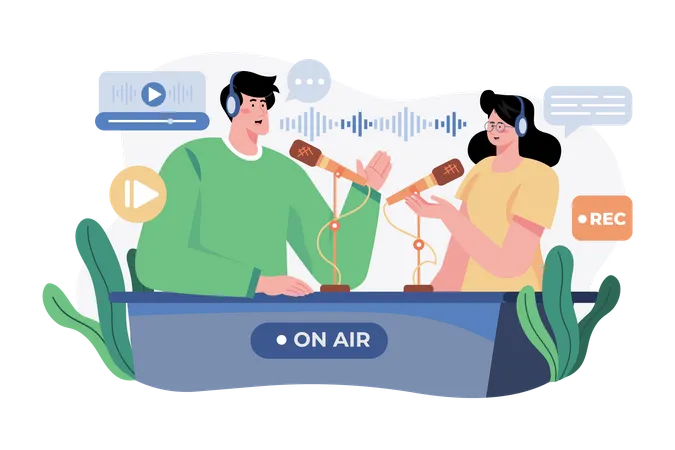 Podcast recording and broadcasting  Illustration