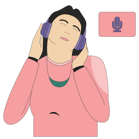 Podcast Relaxed Person Listening to Podcast  Illustration