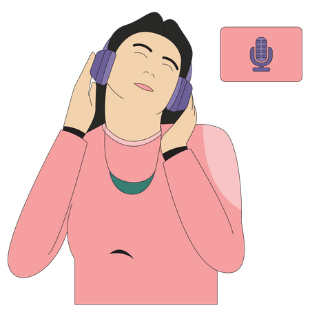 Podcast Relaxed Person Listening to Podcast Illustration