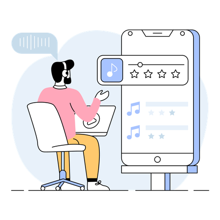 Podcaster analisa e avalia o feedback do público sobre o aplicativo  Ilustração