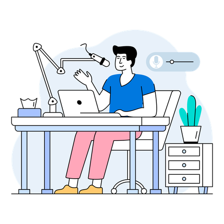 Podcaster crafting content for her show to engage and attract listeners  Illustration