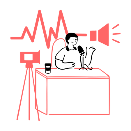 Podcaster grabando con micrófono  Ilustración