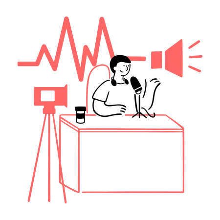 Podcaster grabando con micrófono  Ilustración
