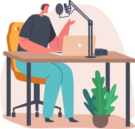 Podcaster recording podcast  Illustration