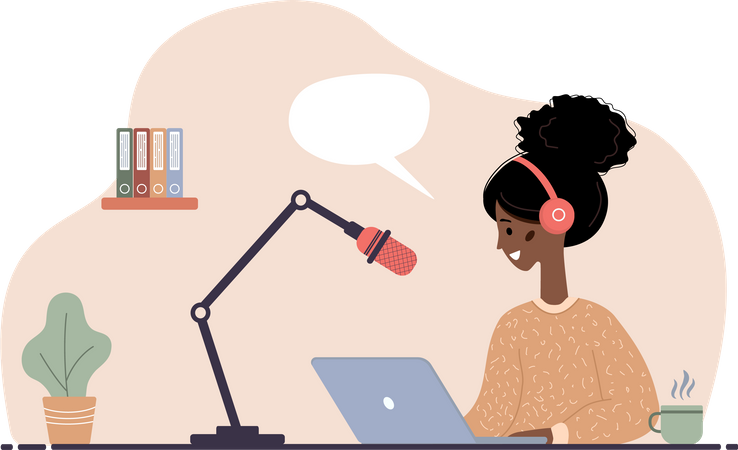 Podcaster recording podcast  Illustration