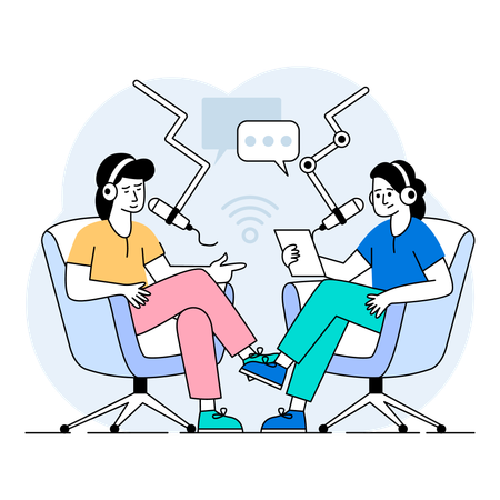 Podcasters fusing entertaining sound with engaging conversation  Illustration