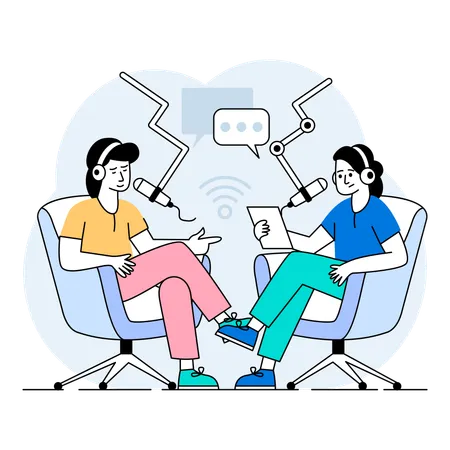 Podcasters fusing entertaining sound with engaging conversation  Illustration