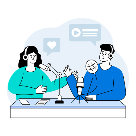 Un podcasteur engage ses invités avec des questions perspicaces et stimulantes  Illustration