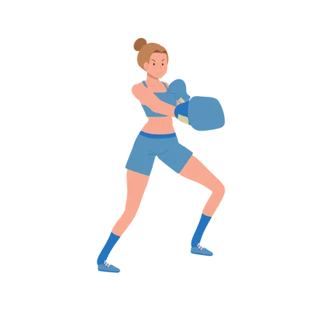 Poderosa boxeadora en sesión de entrenamiento de gimnasio  Ilustración