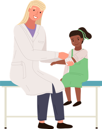 Podiatrist uses a bandage to help girl  일러스트레이션
