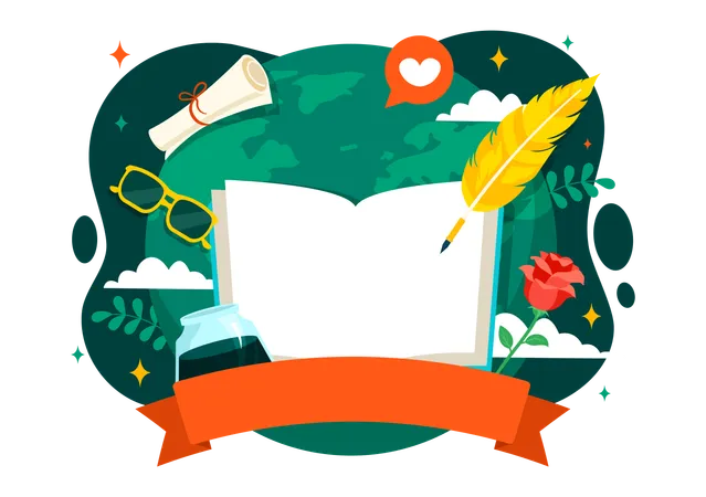 World Poetry Day Vector Illustration On March 21 With A Quill Ink Paper Typewriter And Book To Writing In Literature Flat Cartoon Background 일러스트레이션