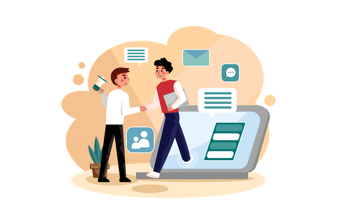 Prise de contact du client avec l'agent marketing  Illustration