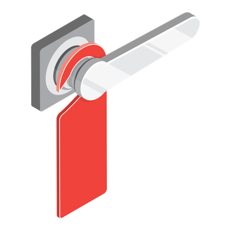 Poignée de porte en métal avec étiquette rouge  Illustration