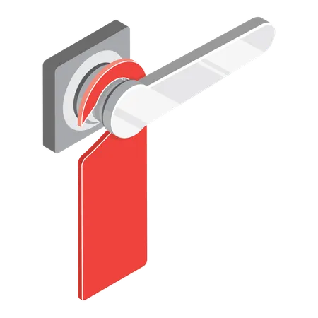 Poignée de porte en métal avec étiquette rouge  Illustration
