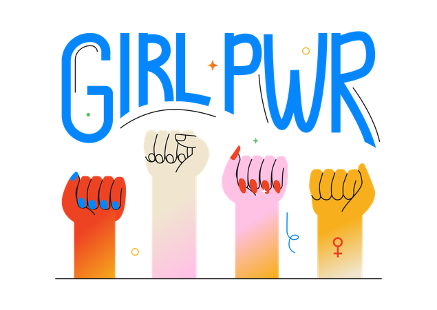 Les poings féministes levés avec Girl Power  Illustration