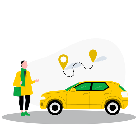 Point de départ de la voiture jusqu'au point d'arrivée de l'itinéraire  Illustration