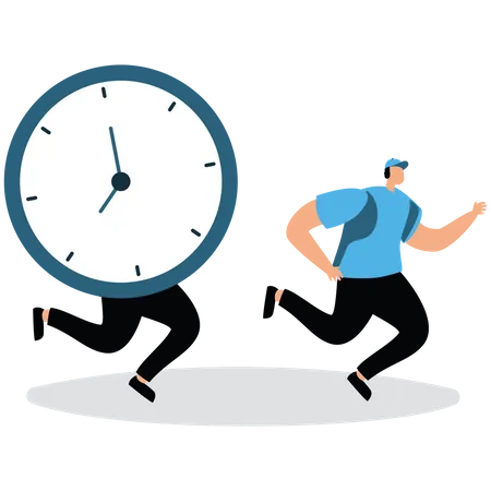 Pointing tried businessman running away from clock down  Illustration