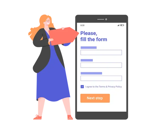 Points out the registration form in the mobile application Illustration