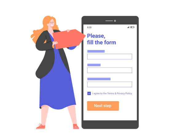 Points out the registration form in the mobile application Illustration