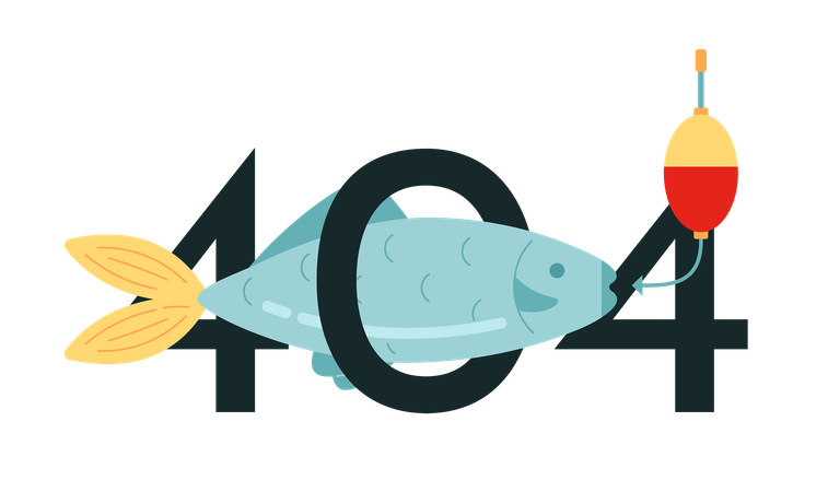 Poisson sur appât affichant un message flash d'erreur 404  Illustration