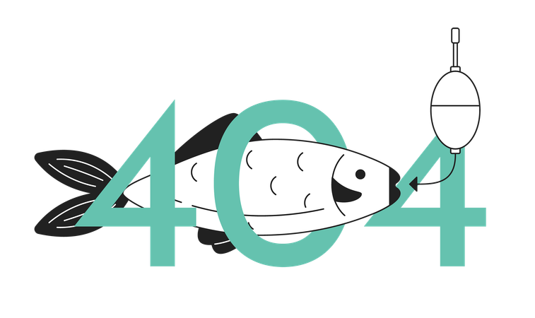 Poisson sur appât affichant un message flash d'erreur 404  Illustration